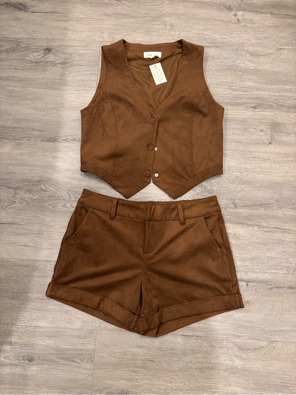 Dear John Brown Suede Two-Piece Set